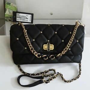 BADGLEY MISCHKA Women’s Med Size Flap Bag w/ Stud Turn Lock Closure & Chain